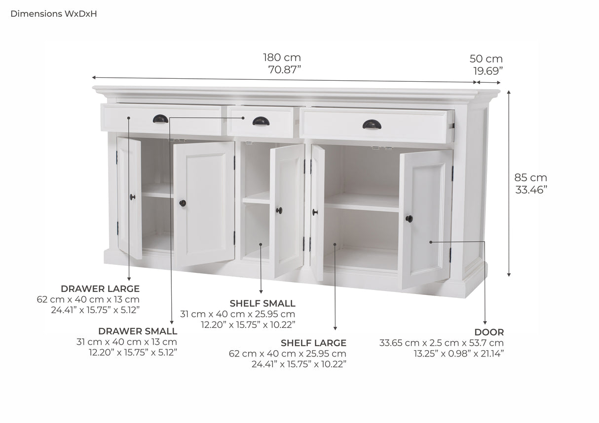 NovaSolo Halifax Buffet with 3 Drawers & 5 Doors – Classic White
