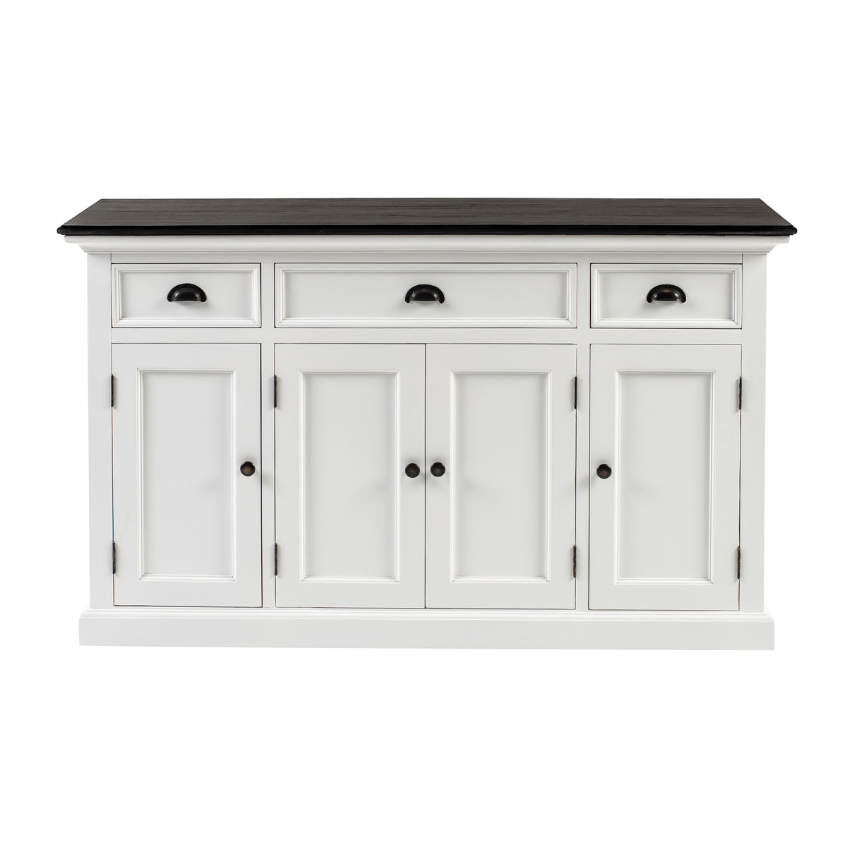 NovaSolo Halifax Contrast Buffet – 4 Doors, 3 Drawers, Solid Mahogany in White & Black Finish