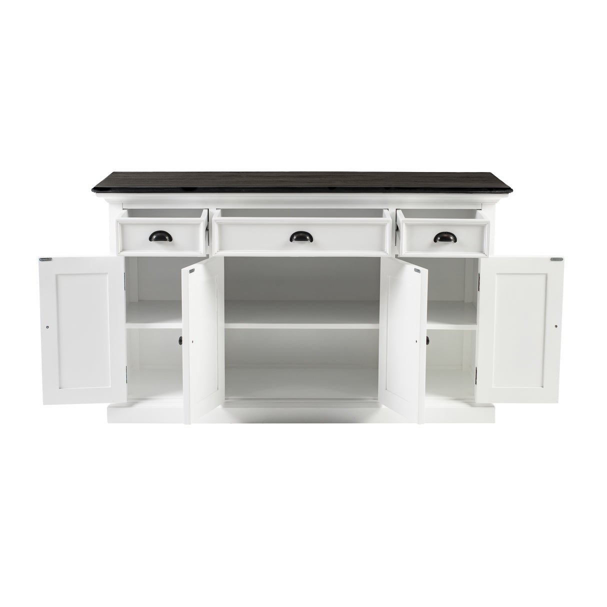 NovaSolo Halifax Contrast Buffet – 4 Doors, 3 Drawers, Solid Mahogany in White & Black Finish