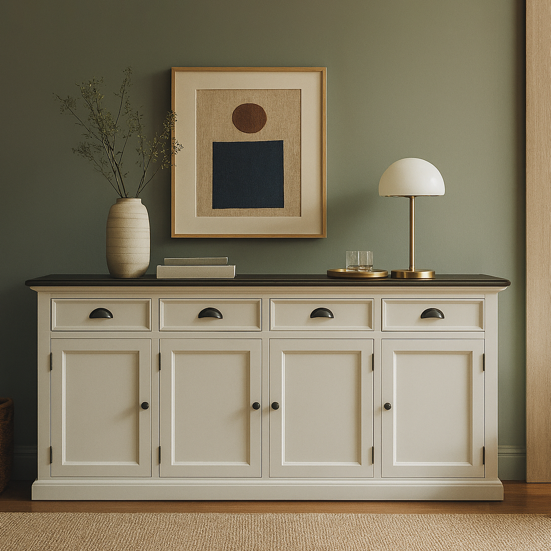 NovaSolo Halifax Contrast Buffet – Solid Mahogany White Base with Black Top