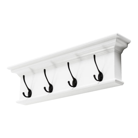 NovaSolo Halifax 4-Hook Coat Rack Wall Unit with Shelf – Classic White