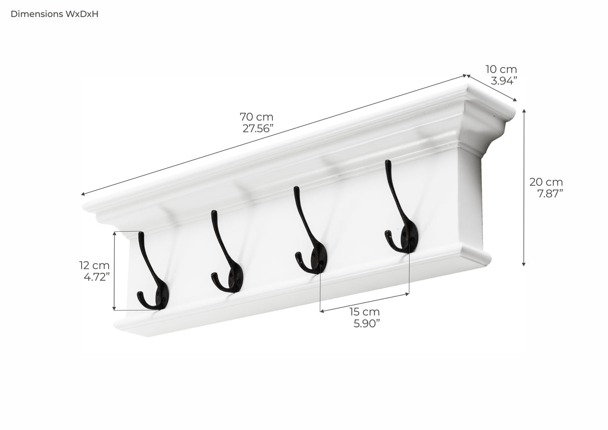 NovaSolo Halifax 4-Hook Coat Rack Wall Unit with Shelf – Classic White