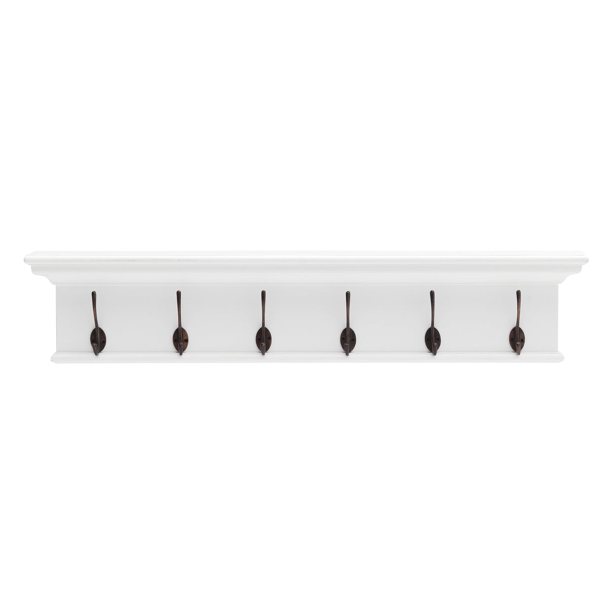 NovaSolo Halifax Wall Coat Rack with Shelf & 6 Brass Hooks - Classic White