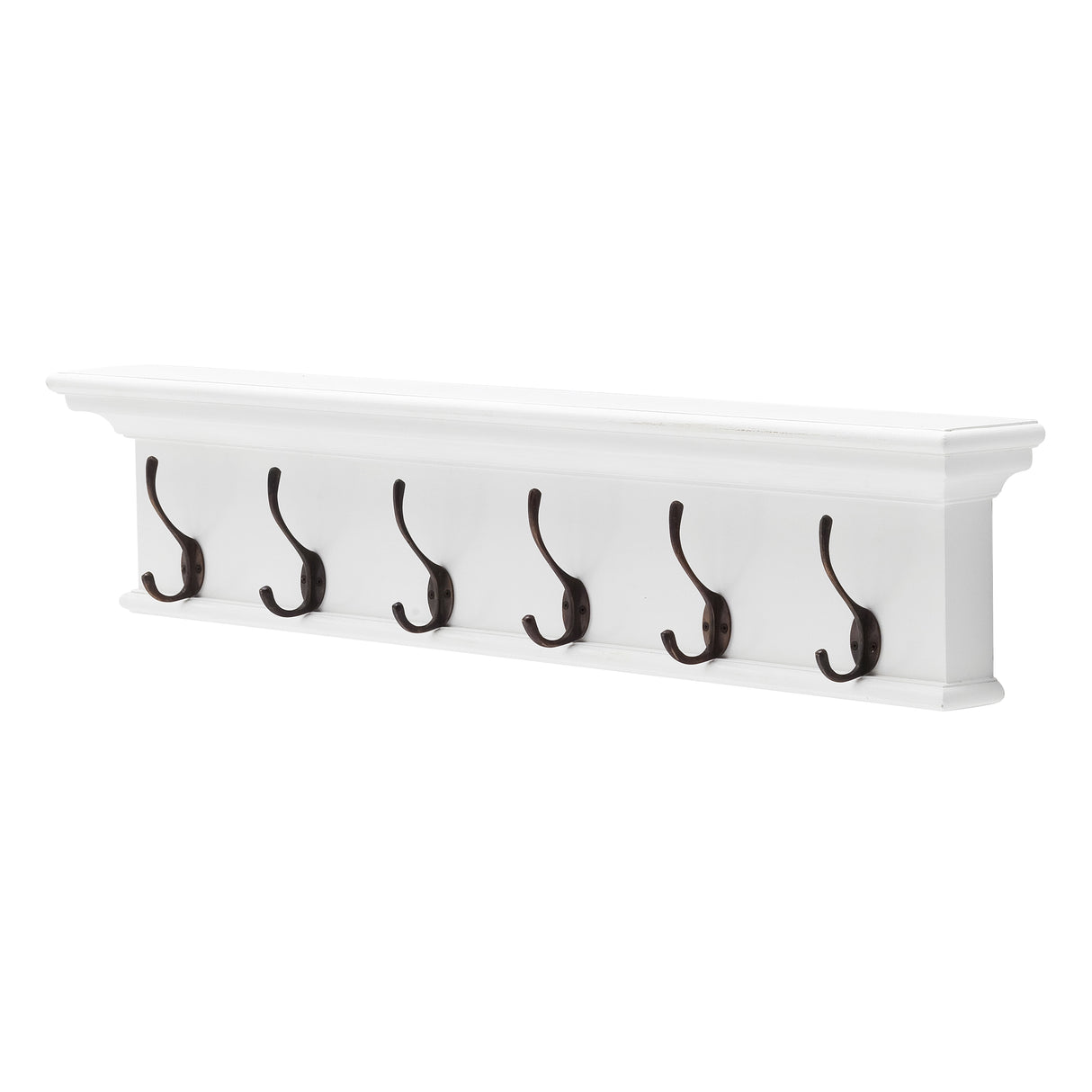 NovaSolo Halifax Wall Coat Rack with Shelf & 6 Brass Hooks - Classic White