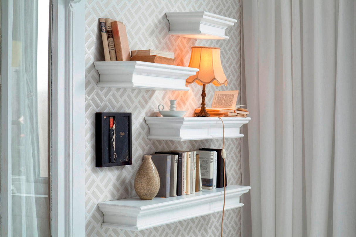 NovaSolo Halifax Floating Wall Shelf – Extra Long, Classic White Solid Mahogany