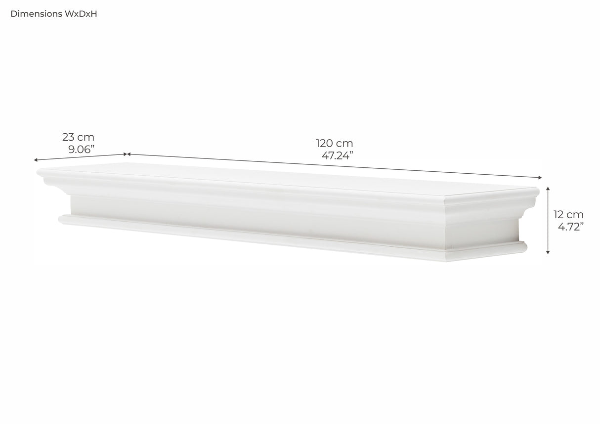 NovaSolo Halifax Floating Wall Shelf – Extra Long, Classic White Solid Mahogany