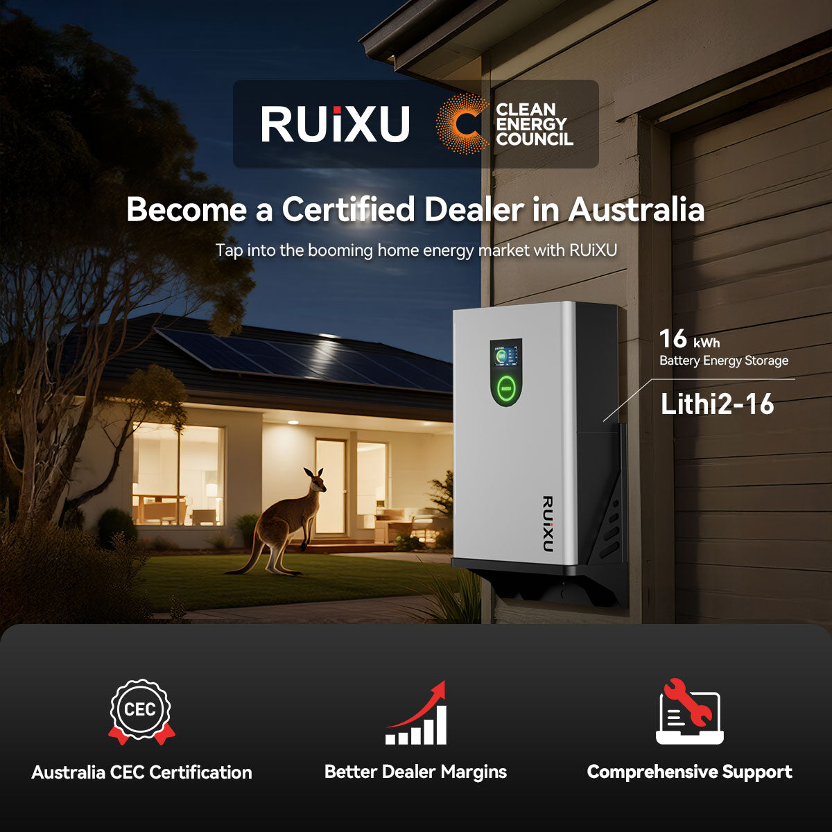 RUiXU Lithi2-16 Lithium Battery Bank | 51.2V314Ah 16kWh | 10-year warranty | UL1973 | UL9540A | CEC | SGIP | UL9540