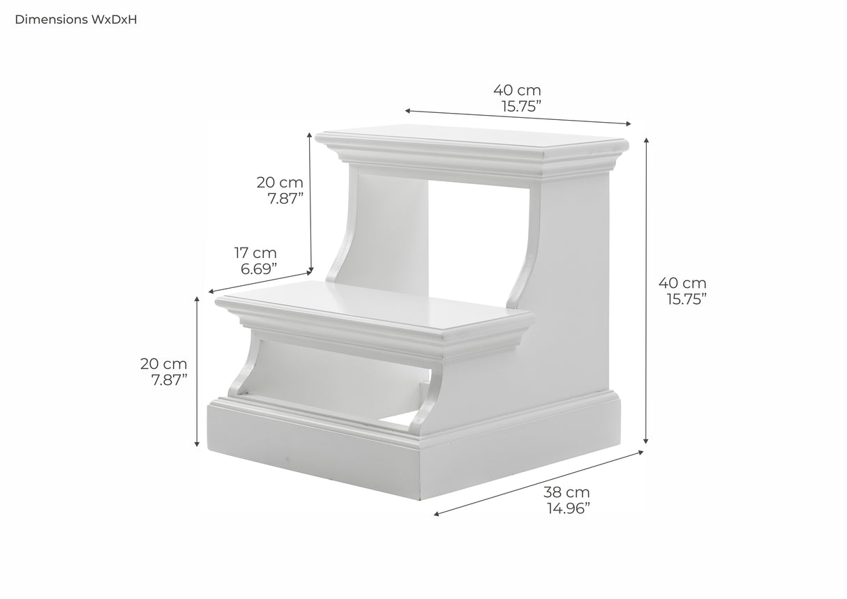 NovaSolo Halifax Bed Step Stool – Solid Mahogany, Classic White Finish