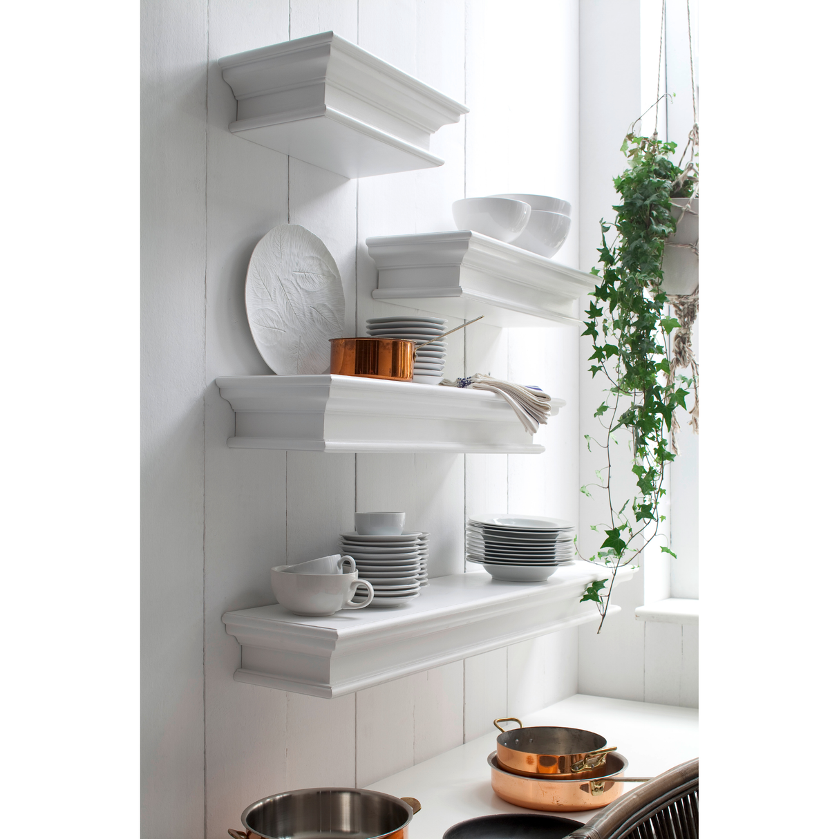 NovaSolo Halifax Floating Wall Shelf, Long – Classic White