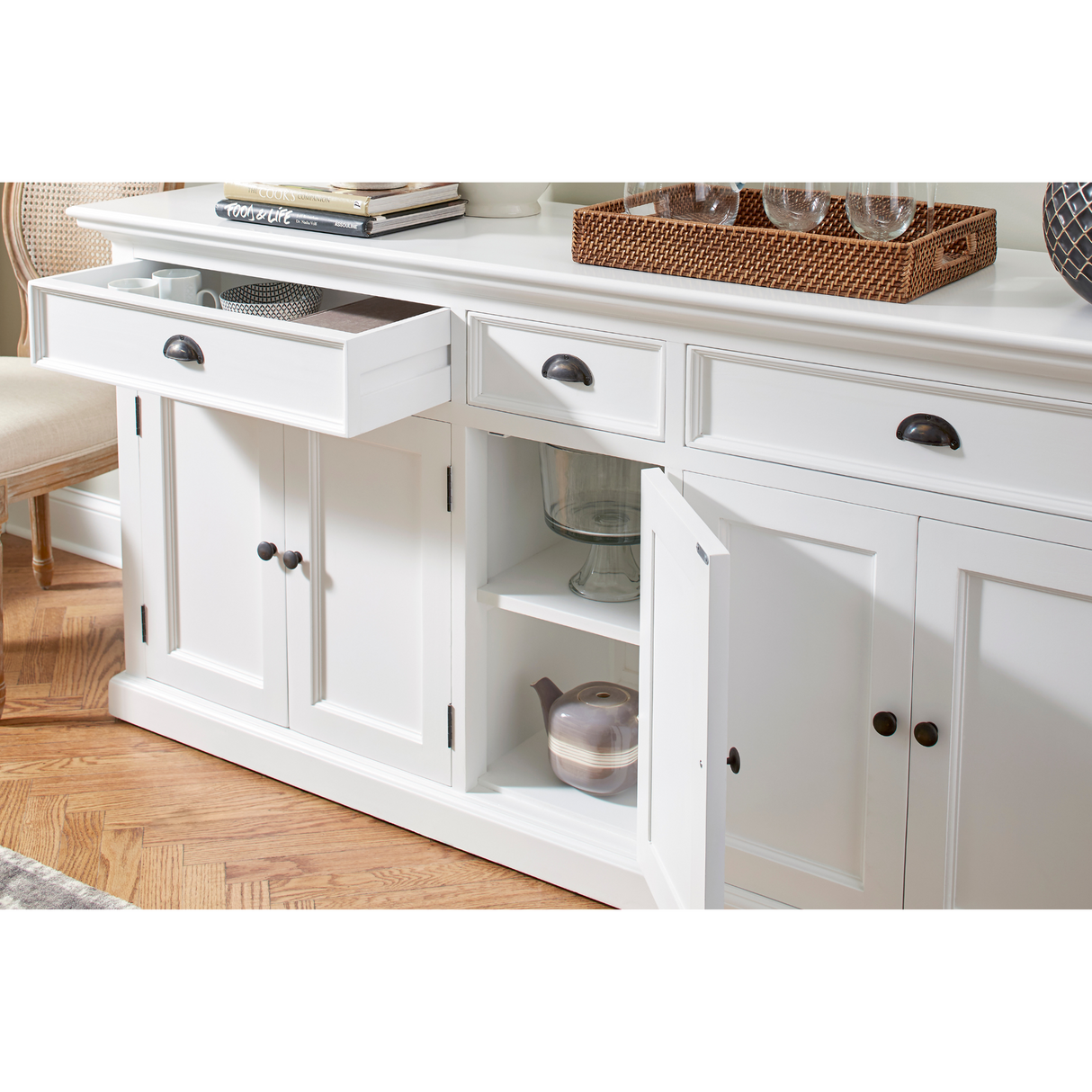 NovaSolo Halifax Buffet with 3 Drawers & 5 Doors – Classic White