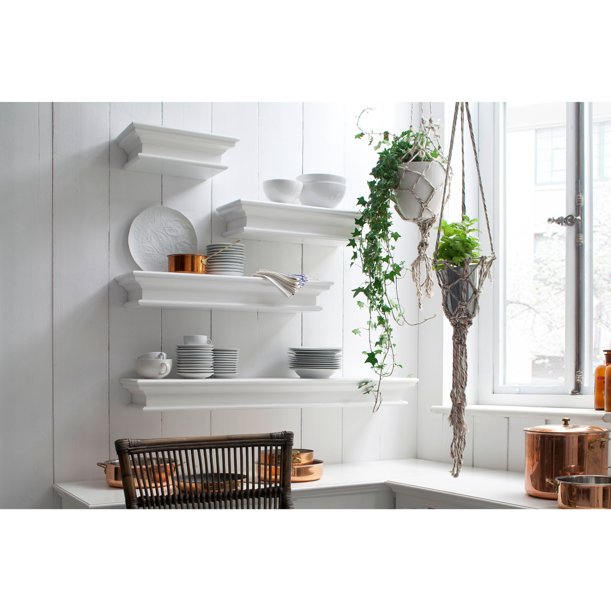 NovaSolo Halifax Floating Wall Shelf, Long – Classic White