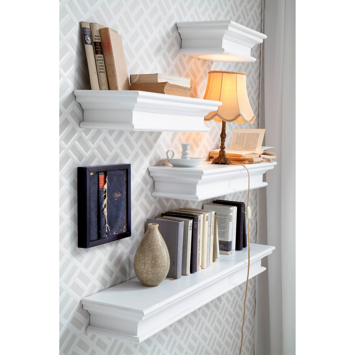 NovaSolo Halifax Floating Wall Shelf, Long – Classic White