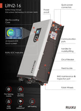 RUiXU Lithi2-16 Lithium Battery Bank | 51.2V314Ah 16kWh | 10-year warranty | UL1973 | UL9540A | CEC | SGIP | UL9540