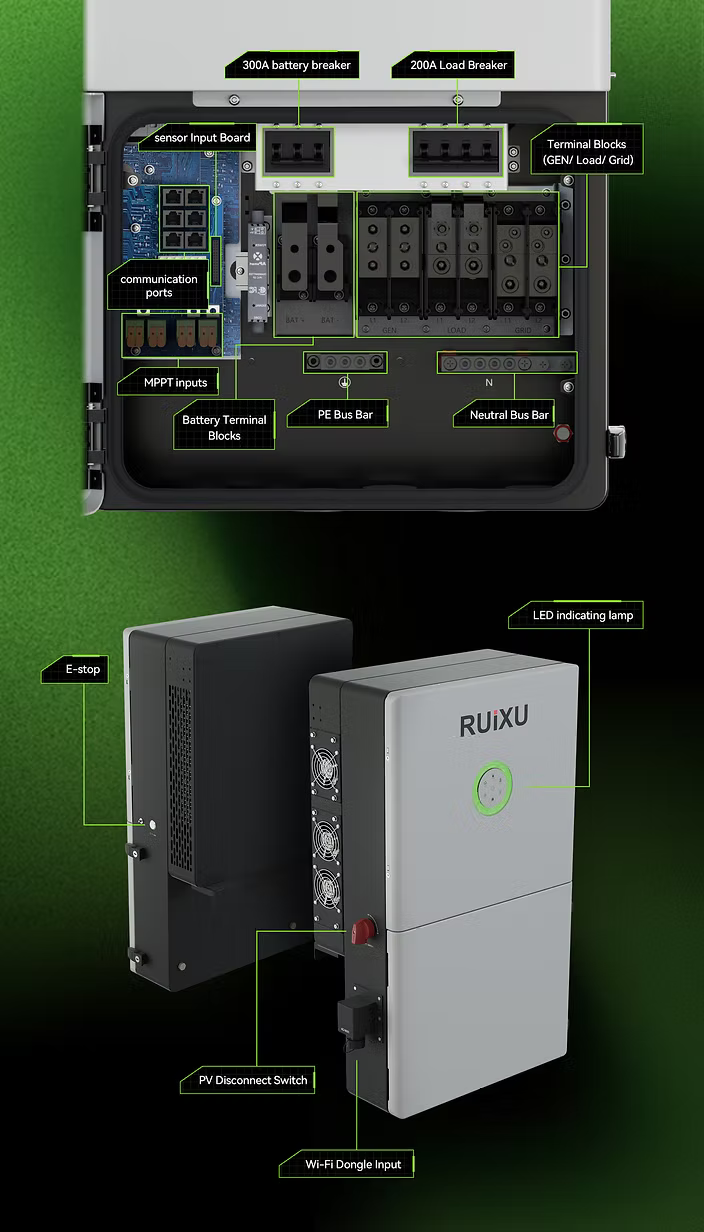 RUiXU RX-12K | PV: 90-550V | Battery: 40-60V | Output: 11.4kW | Split Phase Hybrid Inverter | UL1741 | UL9540