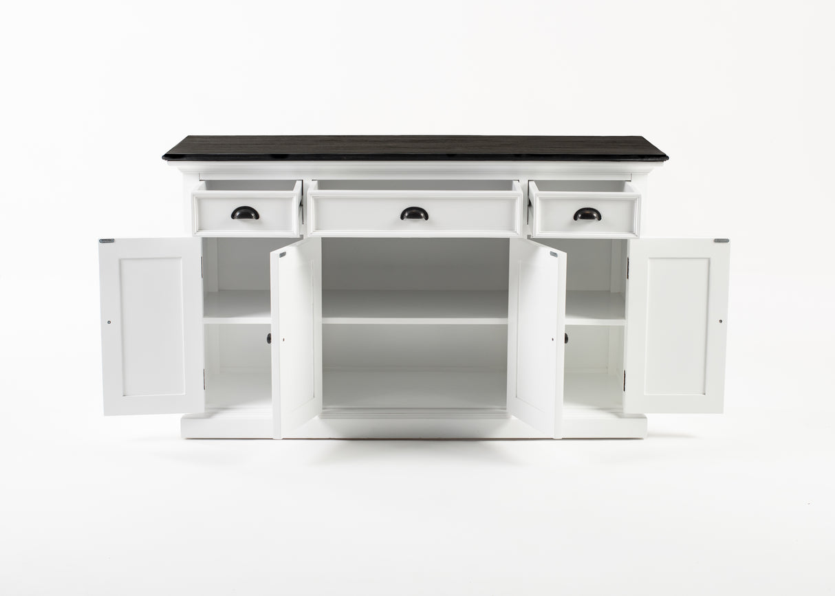 NovaSolo Halifax Contrast Buffet – 4 Doors, 3 Drawers, Solid Mahogany in White & Black Finish