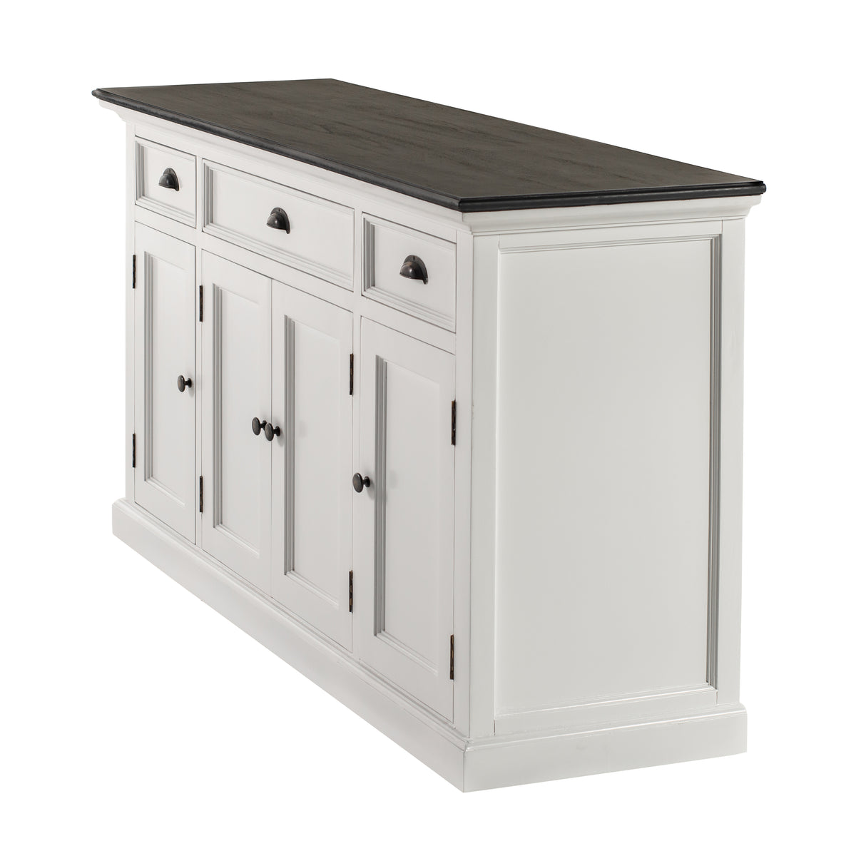 NovaSolo Halifax Contrast Buffet – 4 Doors, 3 Drawers, Solid Mahogany in White & Black Finish