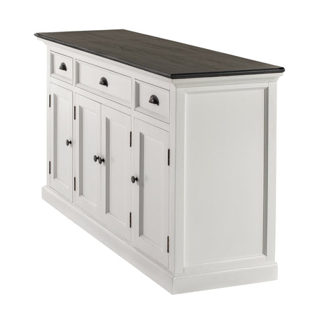 NovaSolo Halifax Contrast Buffet – 4 Doors, 3 Drawers, Solid Mahogany in White & Black Finish
