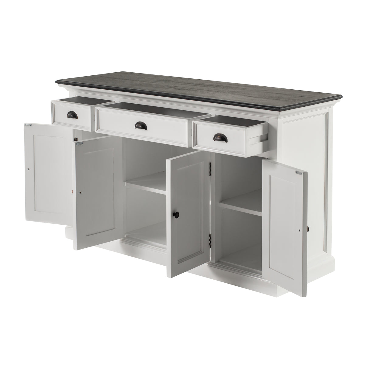 NovaSolo Halifax Contrast Buffet – 4 Doors, 3 Drawers, Solid Mahogany in White & Black Finish