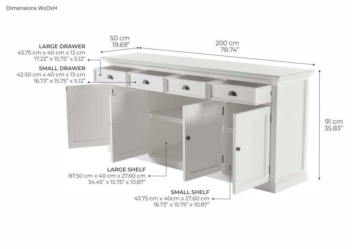 NovaSolo Halifax Buffet with 4 Drawers & 4 Doors – Classic White