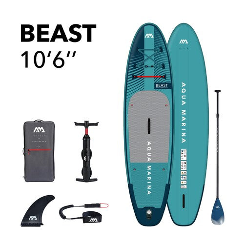 Aqua Marina Beast (Aqua Splash) - Advanced All-around iSUP, 3.2m/15cm, with carbon/fiberglass hybrid PASTEL paddle and coil leash