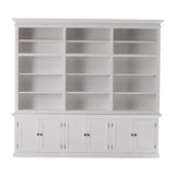 NovaSolo Halifax Triple-Bay Hutch Bookcase – Classic White Solid Mahogany Hutch Cabinet