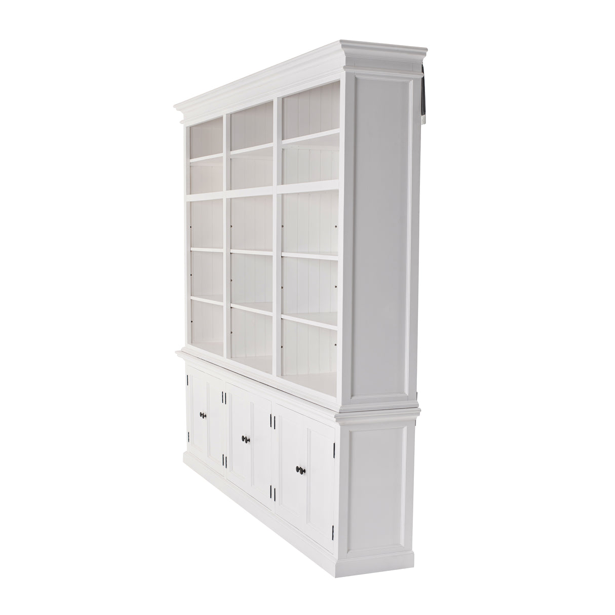NovaSolo Halifax Triple-Bay Hutch Bookcase – Classic White Solid Mahogany Hutch Cabinet