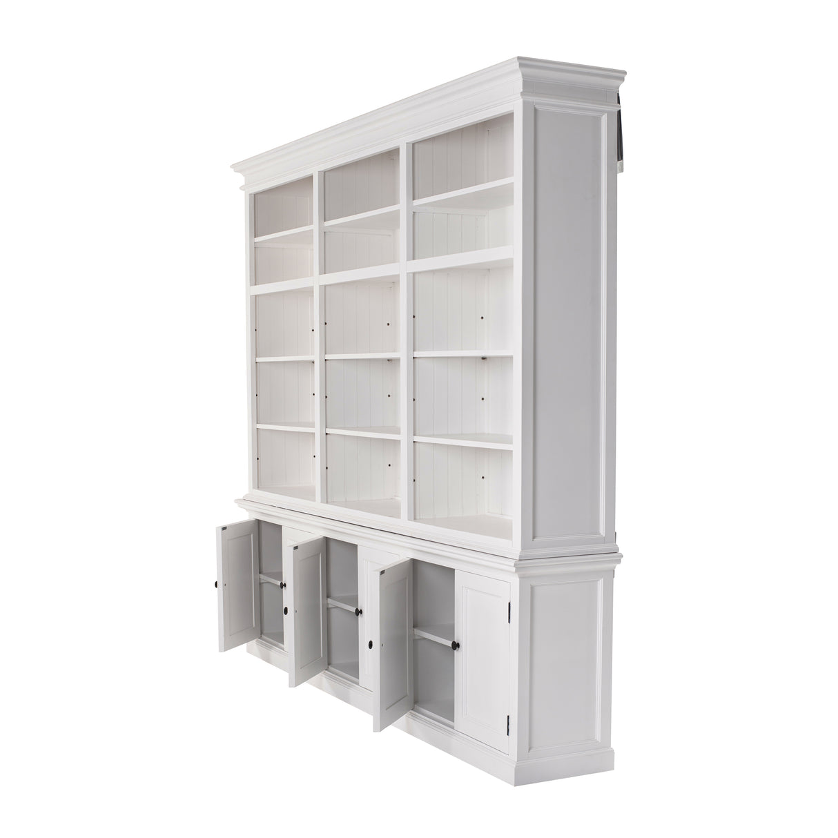 NovaSolo Halifax Triple-Bay Hutch Bookcase – Classic White Solid Mahogany Hutch Cabinet