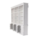 NovaSolo Halifax Triple-Bay Hutch Bookcase – Classic White Solid Mahogany Hutch Cabinet