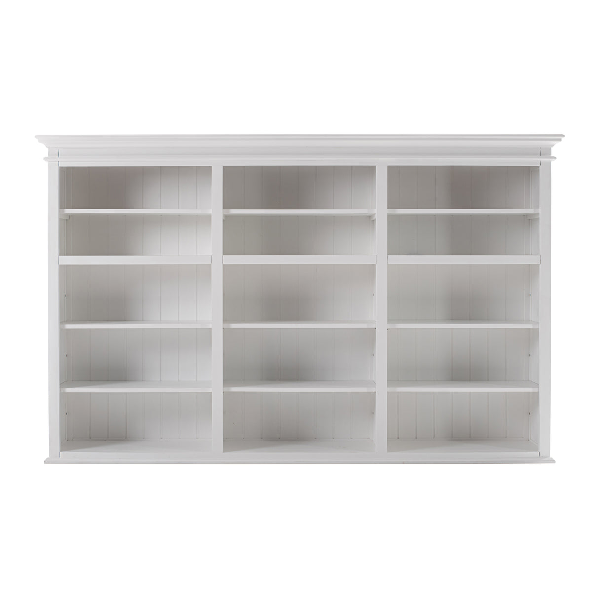 NovaSolo Halifax Triple-Bay Hutch Bookcase – Classic White Solid Mahogany Hutch Cabinet