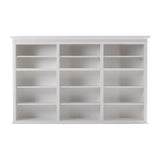 NovaSolo Halifax Triple-Bay Hutch Bookcase – Classic White Solid Mahogany Hutch Cabinet
