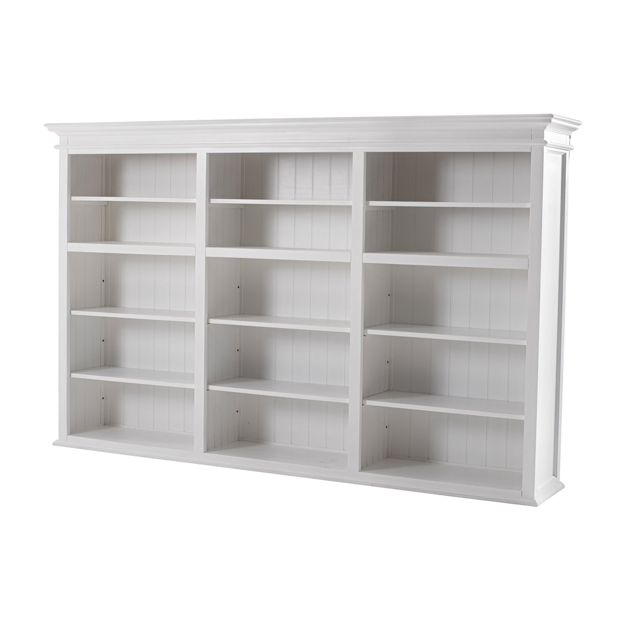 NovaSolo Halifax Triple-Bay Hutch Bookcase – Classic White Solid Mahogany Hutch Cabinet
