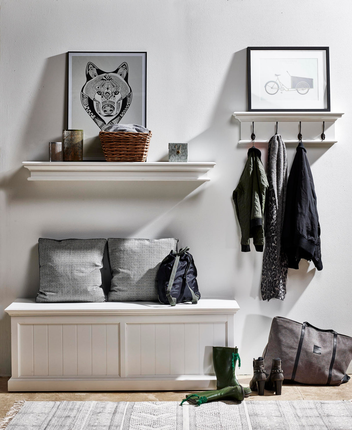 NovaSolo Halifax 4-Hook Coat Rack Wall Unit with Shelf – Classic White