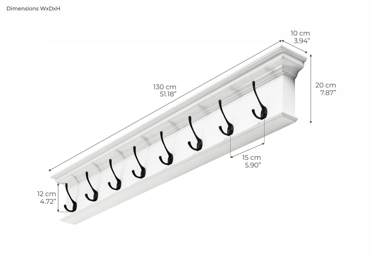 NovaSolo Halifax 8-Hook Wall Coat Rack with Shelf - Classic White