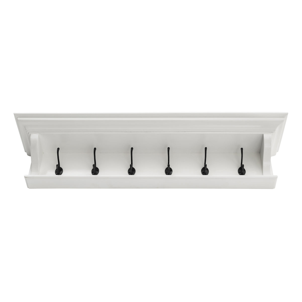 NovaSolo Halifax 6-Hook Coat Rack (100cm) with Hat Shelf – Classic White Solid Mahogany