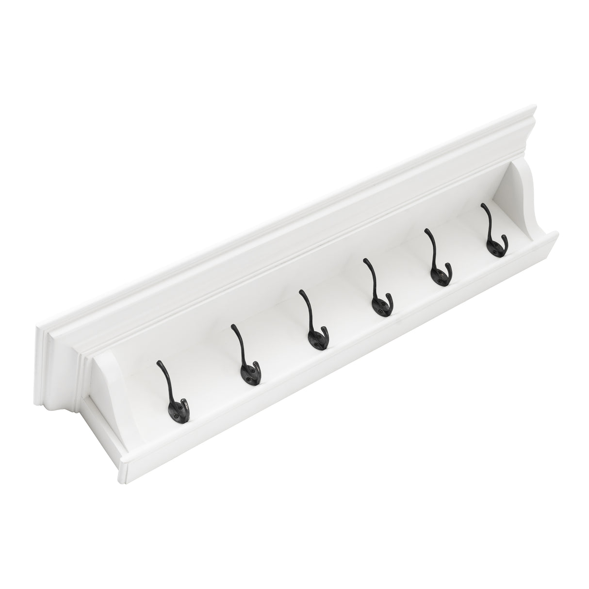 NovaSolo Halifax 6-Hook Coat Rack (100cm) with Hat Shelf – Classic White Solid Mahogany