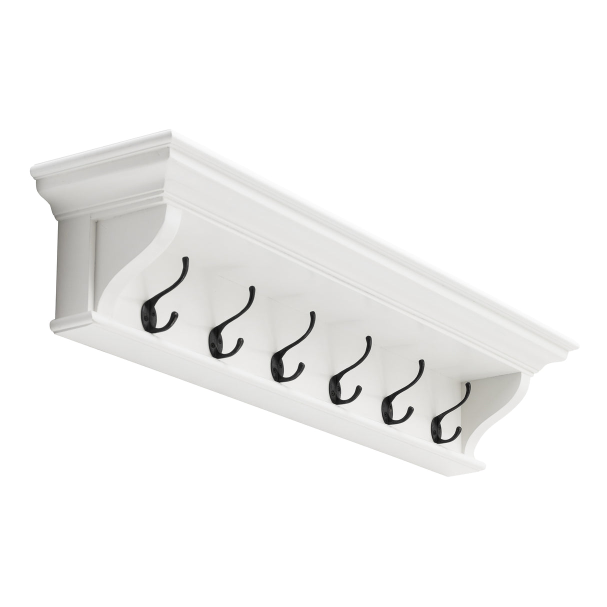 NovaSolo Halifax 6-Hook Coat Rack (100cm) with Hat Shelf – Classic White Solid Mahogany