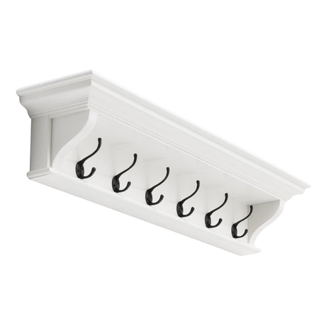 NovaSolo Halifax 6-Hook Coat Rack (100cm) with Hat Shelf – Classic White Solid Mahogany