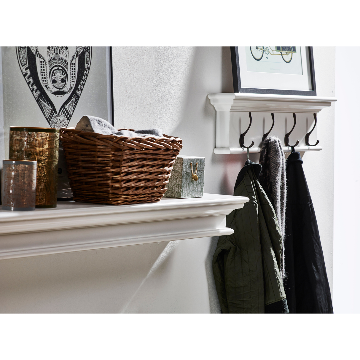 NovaSolo Halifax 4-Hook Coat Rack Wall Unit with Shelf – Classic White
