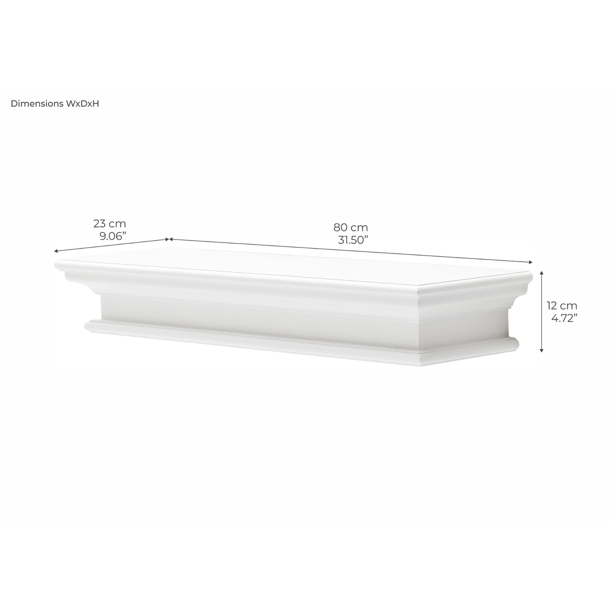 NovaSolo Halifax Floating Wall Shelf, Long – Classic White